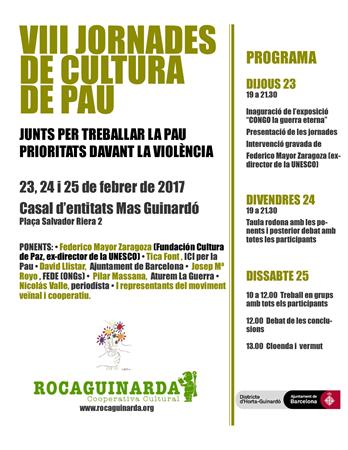 «Junts per treballar la pau. Prioritats davant la violència», VIII Jornades per una Cultura de Pau | Cooperativa Cultural Rocaguinarda